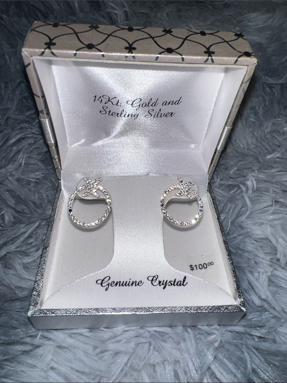 Crystal Accent 14 Karat Gold and Sterling Silver Earrings - Silver